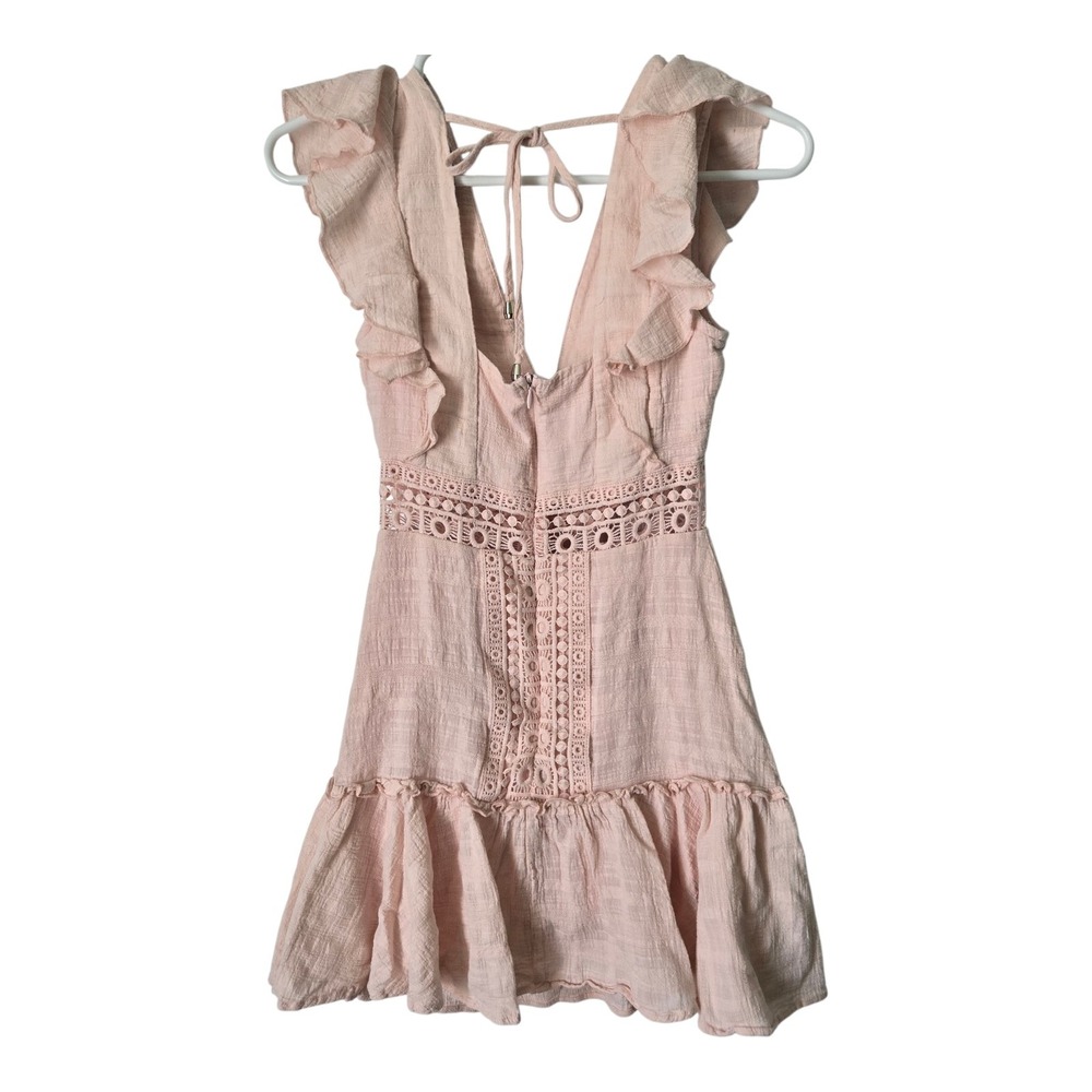 Jun & Ivy Light Pink Crochet Lace Ruffle Mini Dress XXS Boho Coquette Cottagecor - Picture 2 of 16